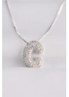 316L Çelik Zincirli Zirkon Taşlı C Harfli Silver Renk Bubble Kolye