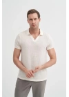 4012 Örgü Polo Yaka Erkek TShirt Ekru