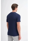 4051 Bisiklet Yaka Desenli Erkek T-Shirt LACİVERT