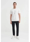 4091 Yazı Baskılı Bisiklet Yaka Erkek T-Shirt Beyaz