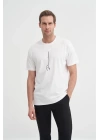 4091 Yazı Baskılı Bisiklet Yaka Erkek T-Shirt Beyaz