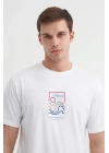 4188 Bisiklet Yaka Baskılı Erkek T-Shirt Beyaz
