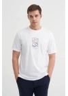 4188 Bisiklet Yaka Baskılı Erkek T-Shirt Beyaz