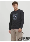 Bisiklet Yaka Baskılı Sweatshirt