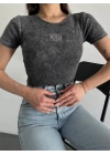 Baskılı yıkalmalı bluz