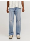 Boru Paça Yırtmaçlı %100 Pamuk Erkek Denim