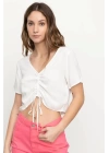 Büzgülü Crop T-Shirt