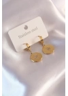 Çelik Gold Renk Kutup Yıldızı İşleme Zirkon Taşlı Kadın Küpe