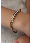 Çelik Gold Renk Zincir Model Zirkon Taşlı Kadın Bileklik