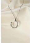 Çelik Silver Renk Zirkon Taşlı Çivi Model Kadın Kolye
