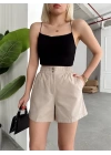 Çıtçıtlı gabardin şort