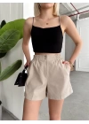 Çıtçıtlı gabardin şort