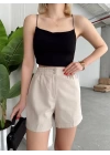 Çıtçıtlı gabardin şort