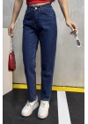Düz Orta Kadın Mavi Slim Fit Mom pantolon