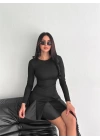 Eteği kloş crep mini elbise s1267
