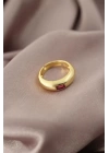 Gold Renk Metal Kırmızı Taşlı Bombeli Kadın Yüzük