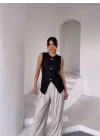 Kadın siyah bisiklet yaka gold düğmeli ottoman bluz s2310