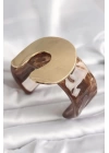 Kahverengi Mermer Desen Akrilik Plastik Gold Nal Model Plaka Vintage Kadın Bilezik