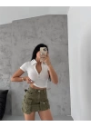 Kaşkorse Yaka Fermuarlı Bluz Beyaz