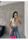 Kaşkorse Yaka Fermuarlı Bluz Gri