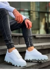 Kb-056 Kuback Beyaz Cilt Beyaz Yüksek Taban Günlük Spor Ayakkabı