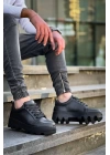 Kb-056 Kuback Siyah Cilt Siyah Yüksek Taban Günlük Spor Ayakkabı