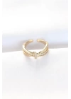 Kıvrım Model Gold Renk Zirkon Taşlı Ayarlanabilir Yüzük
