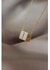 Küp Model Gold Renk Zirkon Taşlı İ Harfli Kolye
