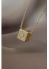 Küp Model Gold Renk Zirkon Taşlı Ö Harfli Kolye