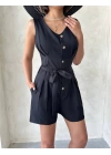 Kuşaklı şortlu tulum