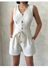 Kuşaklı şortlu tulum