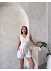 Kuşaklı şortlu tulum