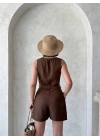 Kuşaklı şortlu tulum