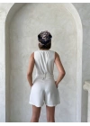 Kuşaklı şortlu tulum