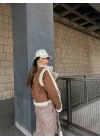 Kuzu Yumoş Kaplama Tak Çıkar Kol Crop Nubuk Kaban