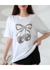 Leopar Desenli kiraz Baskılı Kadın T-Shirt