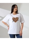 Leopar kalp Baskılı Kadın T-Shirt