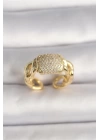 Pirinç Gold Renk Ayarlanabilir Zirkon Taşlı Kadın Yüzük