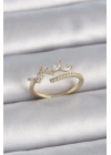 Pirinç Gold Renk Ayarlanabilir Zirkon Taşlı Yaprak Model Kadın Yüzük