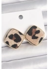 Pirinç Gold Renk Kare Leopar Model Kadın Küpe