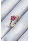 Pirinç Gold Renk Pembe Zirkon Taşlı Lotus Model Kadın Yüzük