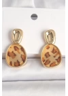 Pirinç Gold Renk Sallantı Leopar Desen Kare Model Kadın Küpe