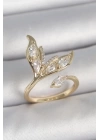 Pirinç Gold Renk Zirkon Taşlı Balık Kuyruğu Model Ayarlanabilir Model Kadın Yüzük