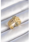 Pirinç Gold Renk Zirkon Taşlı Düğüm Model Kadın Yüzük