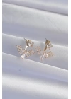 Pirinç Gold Renk Zirkon Taşlı V Model Küpe