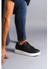SLW151 Boost Bağcıklı Cilt Erkek Günlük Sneaker Ayakkabı BT - Siyah