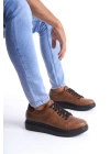 SLW151 Boost Bağcıklı Cilt Erkek Günlük Sneaker Ayakkabı ST - Taba