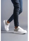 SLW151 Boost Bağcıklı Cilt Süet Erkek Günlük Sneaker Ayakkabı BT - Beyaz/Gri