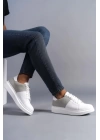 SLW151 Boost Bağcıklı Cilt Süet Erkek Günlük Sneaker Ayakkabı BT - Beyaz/Gri