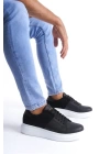 SLW151 Boost Bağcıklı Cilt Süet Erkek Günlük Sneaker Ayakkabı BT - Siyah